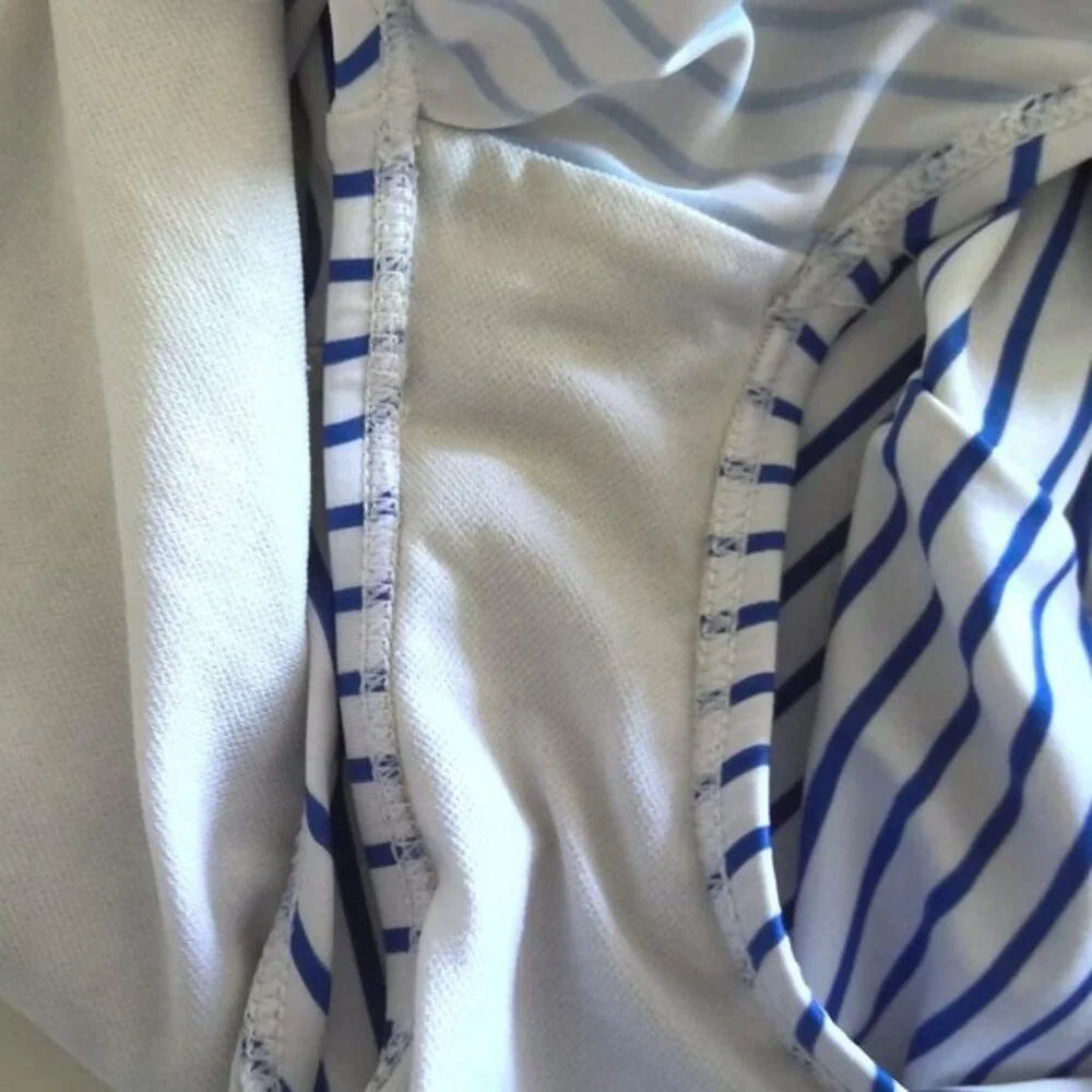OshKosh B'gosh Girl's Bathing Suit Blue & White Stripe Sequin Watermelon 6 / 6X
